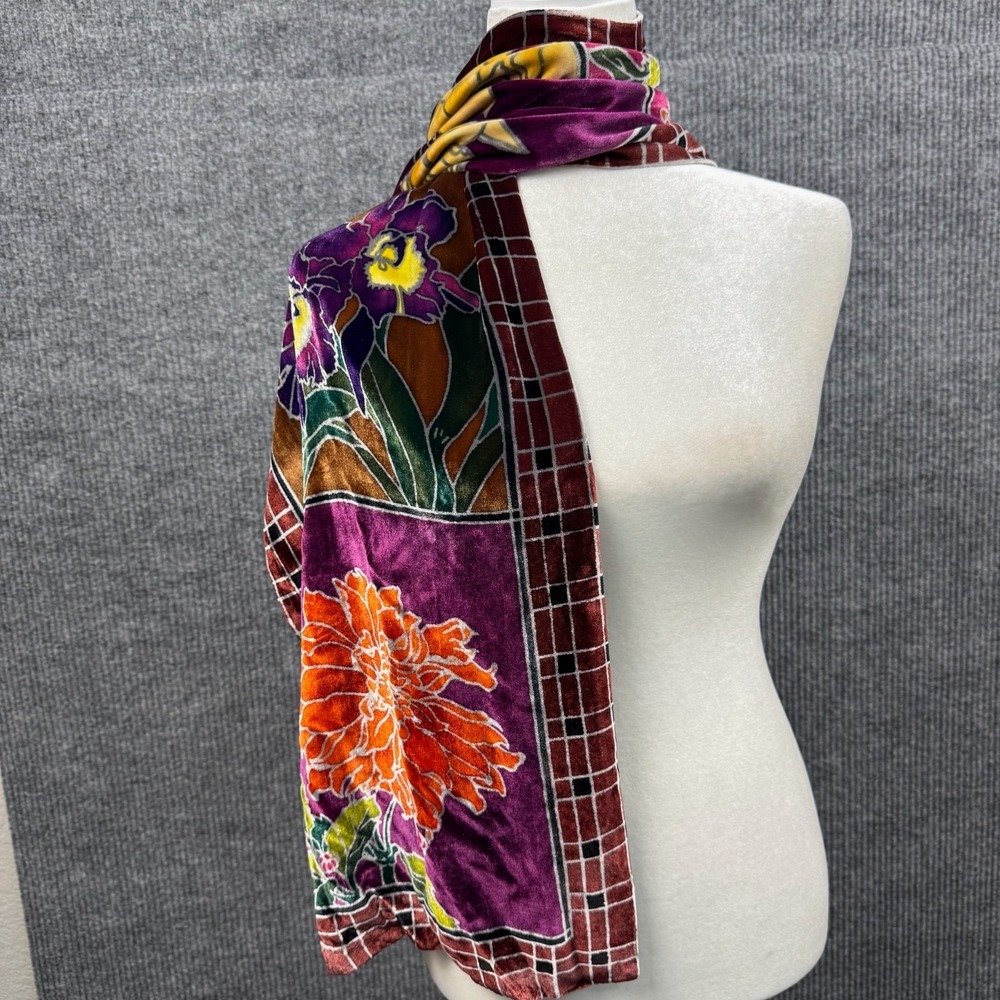 Womens Velvet Scarf Floral Jewel Tones Rectangle Luxe Whimsigoth Boho Lagenlook